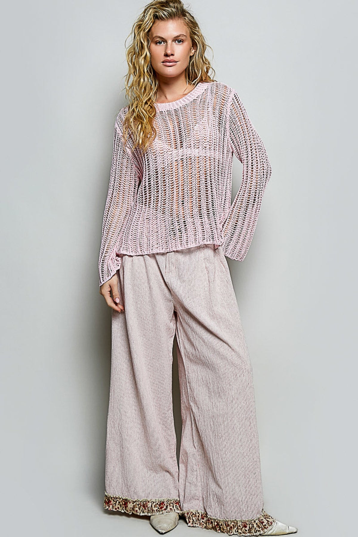Sola Pink Sheer Crochet Sweater