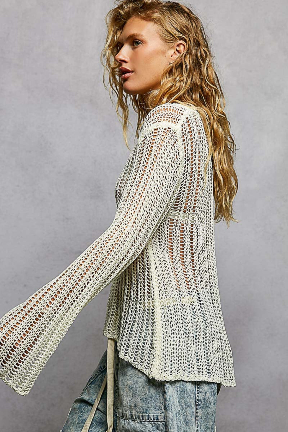 Sola White Sheer Crochet Sweater